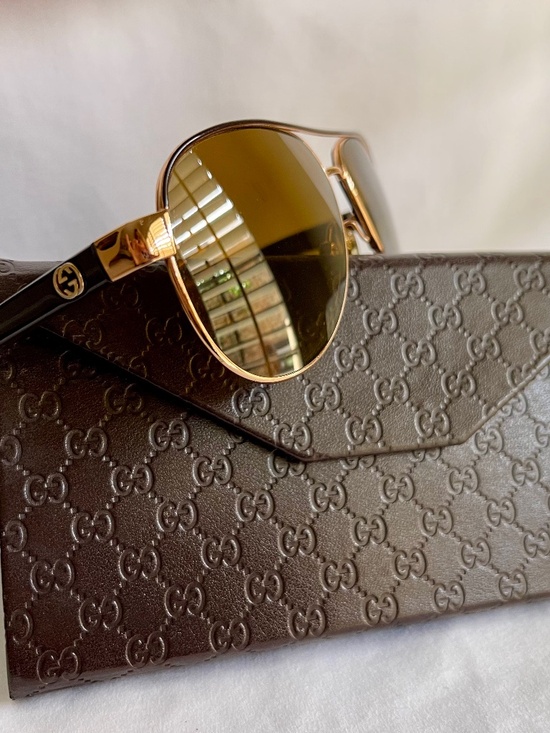 Gucci wire metal rim sunglasses, chic brown and rose gold, exquisite case. main image 8